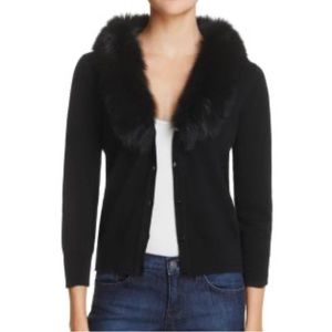 TALBOTS (EUC)✨BLACK CARDIGAN WITH FUR COLLAF